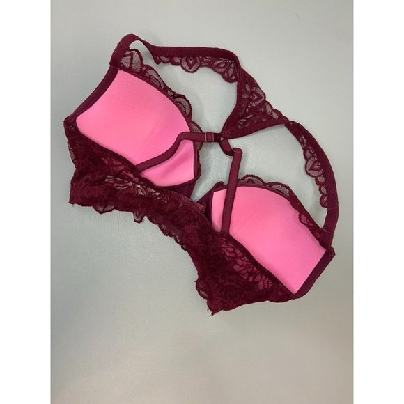 Victoria's Secret PINK medium burgundy lace date push up wireless bralette bra - Picture 4 of 7